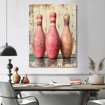 Pink And Beige Bowling Pinsetters Rhythm - Bowling Canvas Wall Art